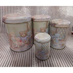 Teddy Bear Tins Stackable Set of 4 Vintage
